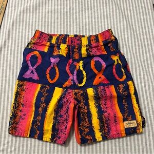 Vintage 80s Hobie Surf Shorts Made in USA Abstract Neon Colorblock 30